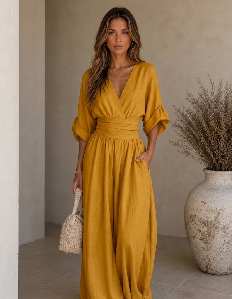 DANIELA - ELEGANT V-NECK WIDE-LEG JUMPSUIT