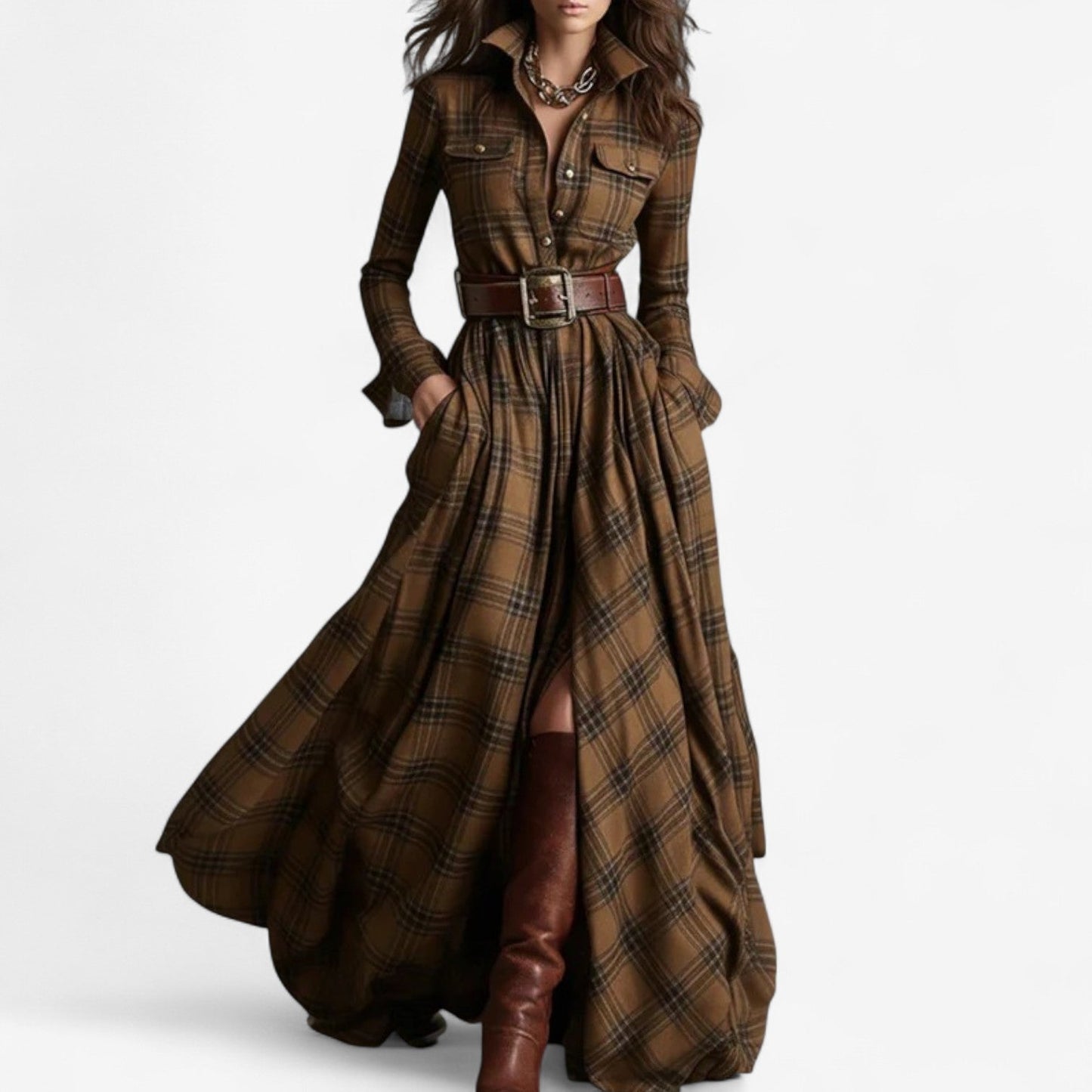 Barbara Maxi Dress with Timeless Check Patternrn