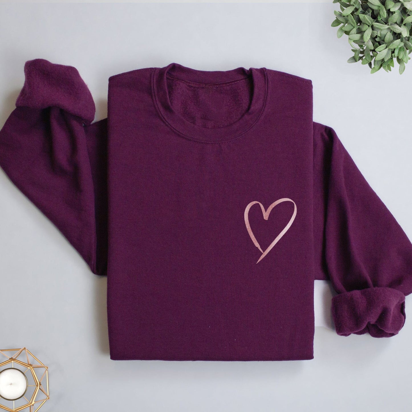 Plum Sweatshirt with Rose Gold Heart