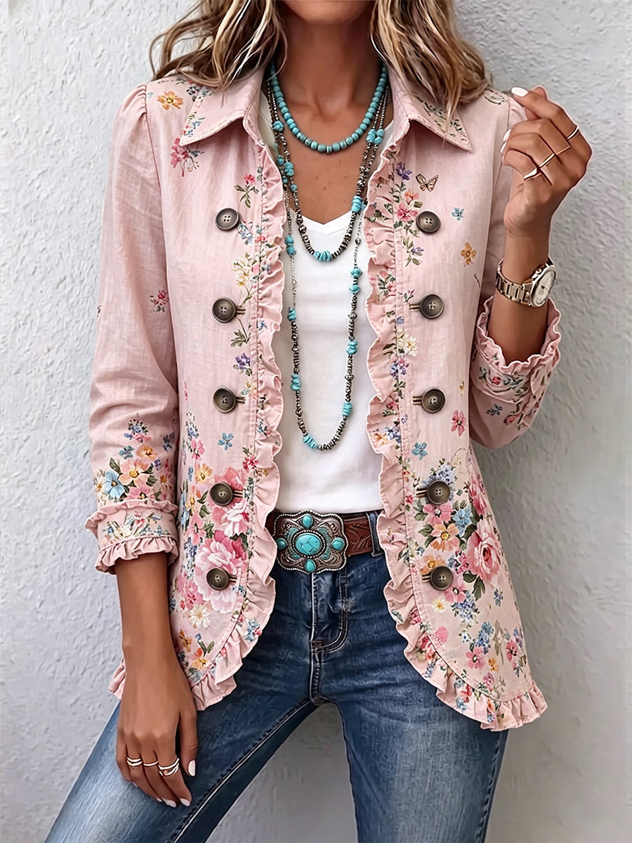 Maddalena | Floral Ruffle Button Jacket