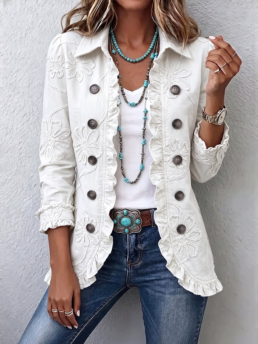 Concetta | Ivory Embroidered Ruffle Jacket