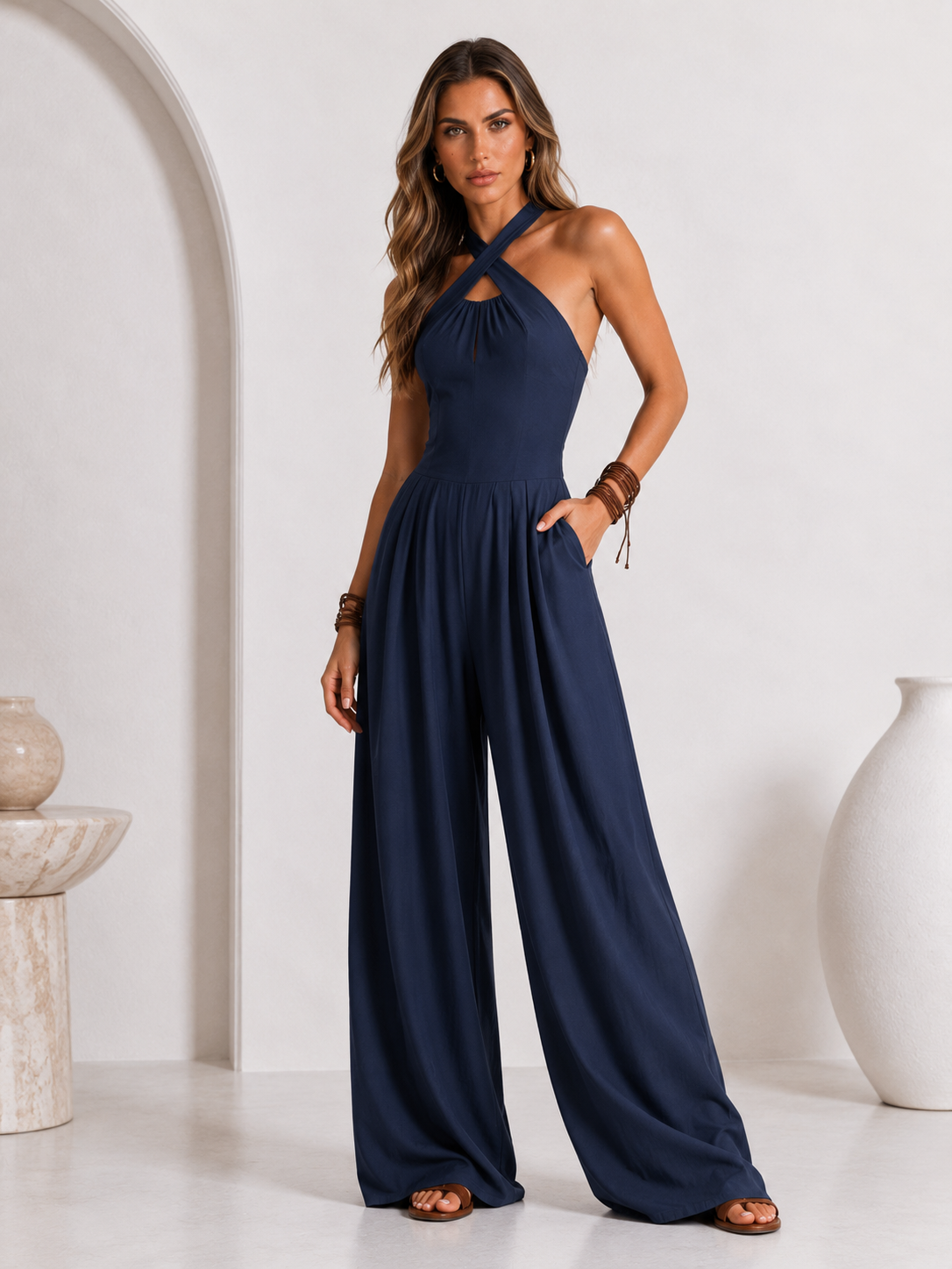 Silvia™ | Linen Halter Jumpsuit