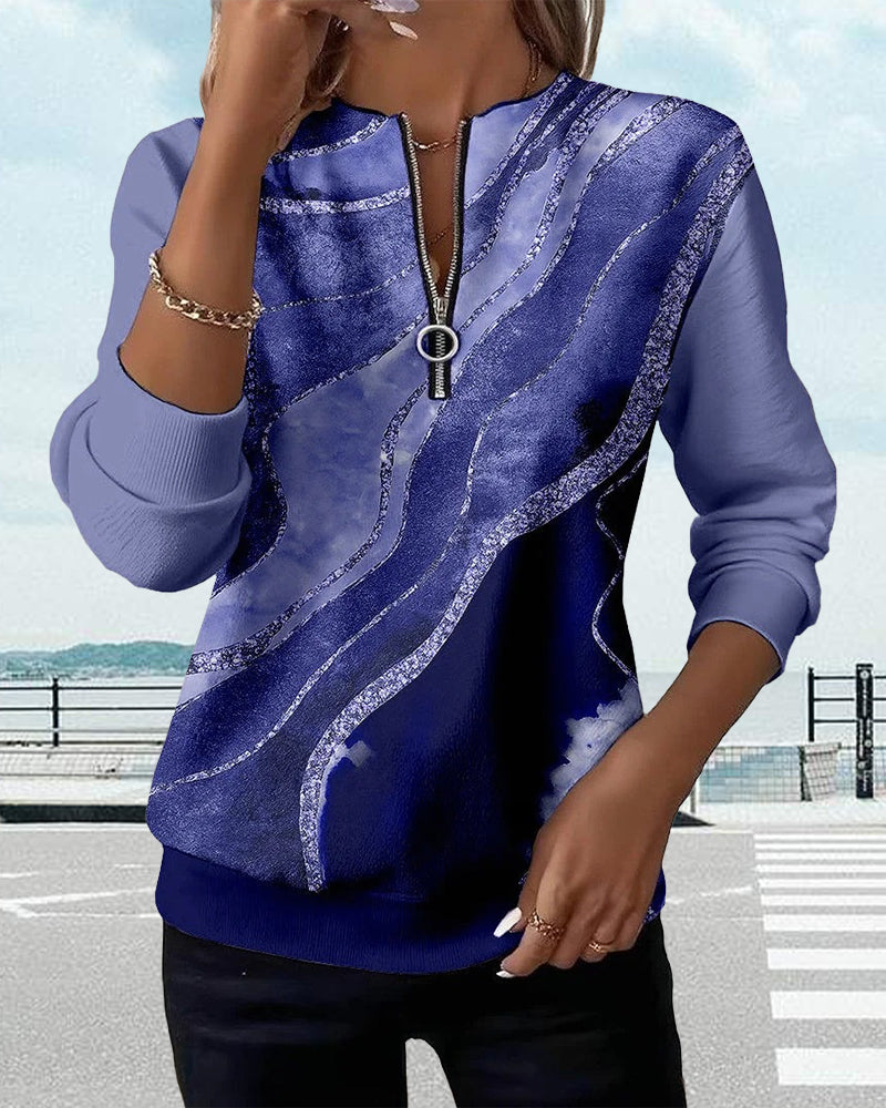 Half-Zip Sweatshirt with Vintage Print