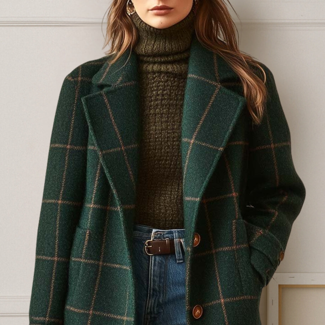 Judith™ | Long Tweed Plaid Coat