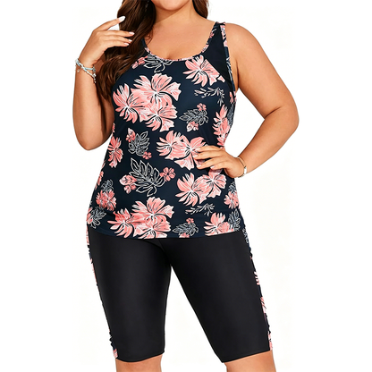 Plus-Size Two-Piece Swimsuit with Tropical Print