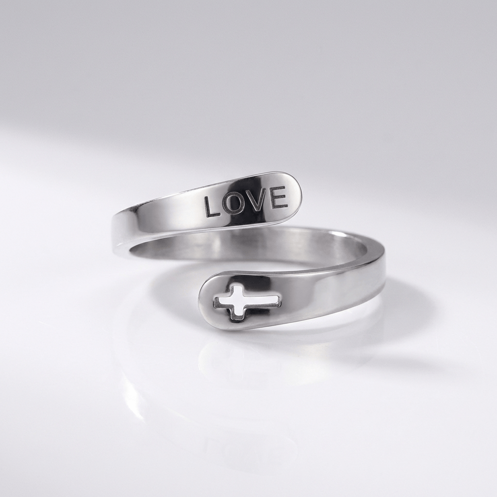 The Compassion Ring — Cross with Love Detail (Adjustable)