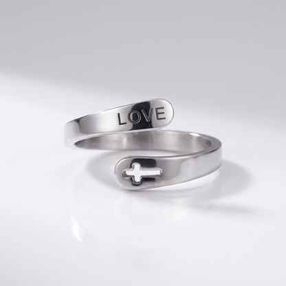 The Compassion Ring — Cross with Love Detail (Adjustable)