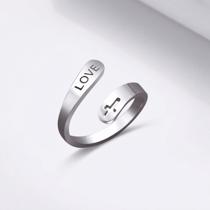 The Compassion Ring — Cross with Love Detail (Adjustable)