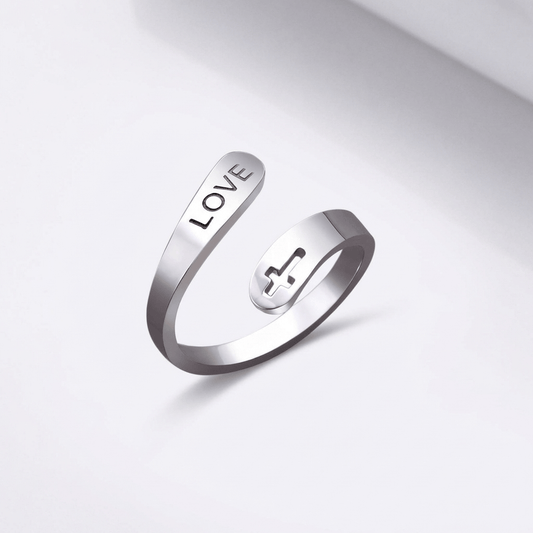 The Compassion Ring — Cross with Love Detail (Adjustable)