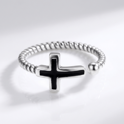 The Onyx Ring — Black Cross Band (Adjustable)