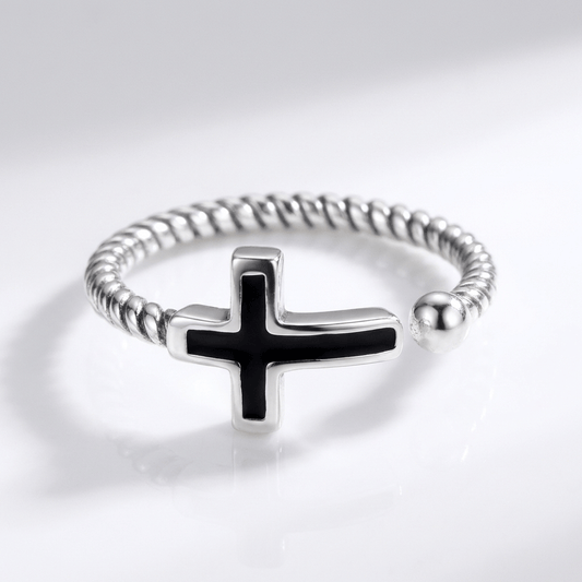 The Onyx Ring — Black Cross Band (Adjustable)