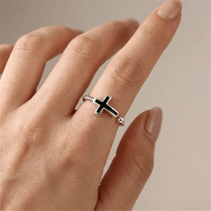 The Onyx Ring — Black Cross Band (Adjustable)