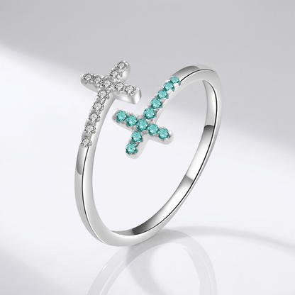 The Serenity Ring — Blue Cross with Crystal Detail (Adjustable)