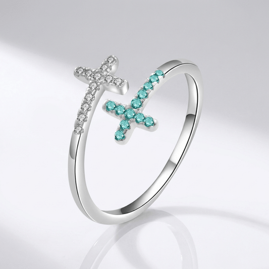 The Serenity Ring — Blue Cross with Crystal Detail (Adjustable)