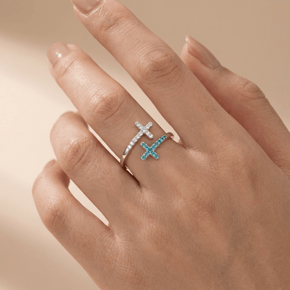 The Serenity Ring — Blue Cross with Crystal Detail (Adjustable)