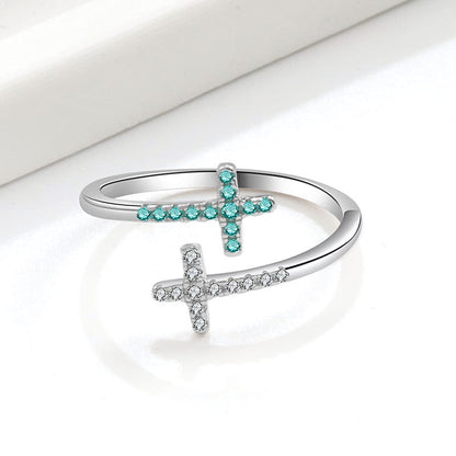 The Serenity Ring — Blue Cross with Crystal Detail (Adjustable)