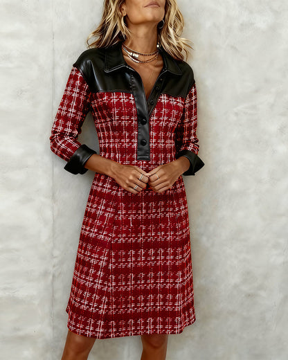 Harlow | Houndstooth Patchwork Shirt Dress