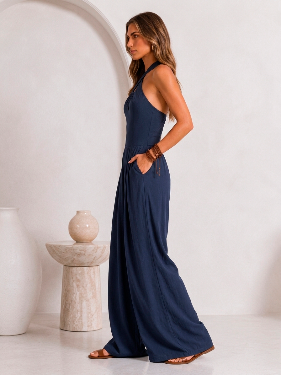 Silvia™ | Linen Halter Jumpsuit