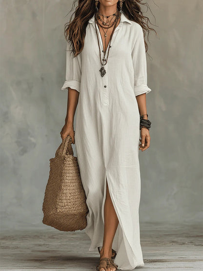 Soline ™ | Black Flowing Button-Down Maxi Dress