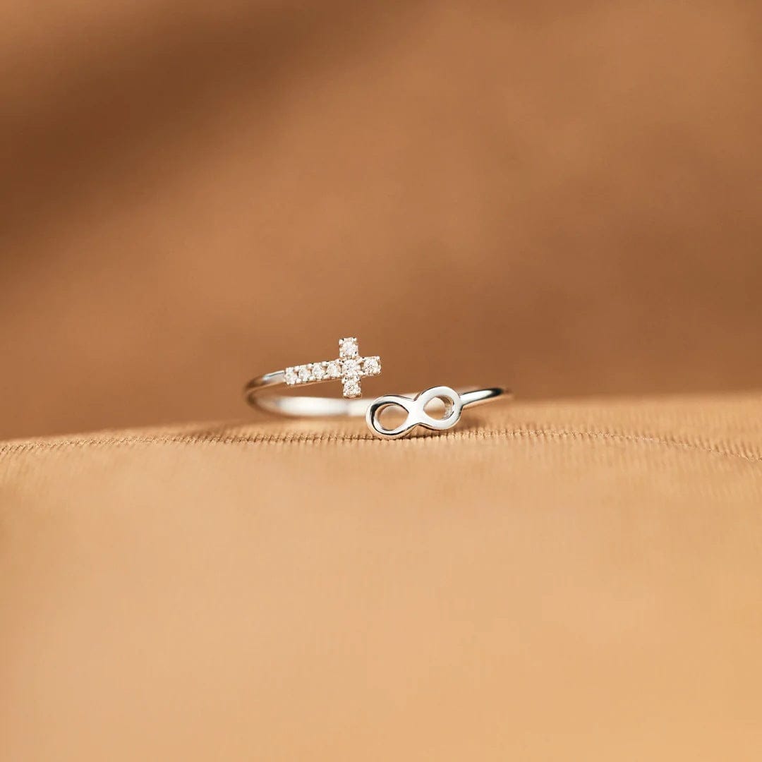 The Eternal Ring — Faith and Infinity Silver Band (Adjustable)