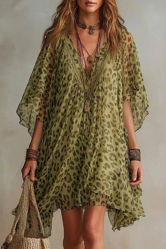 Bianca | Flowy leopard print chiffon V-neck dress