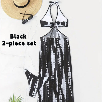 Halter-Neck Cutout Tie-Dye Swimsuit & Beach Dress