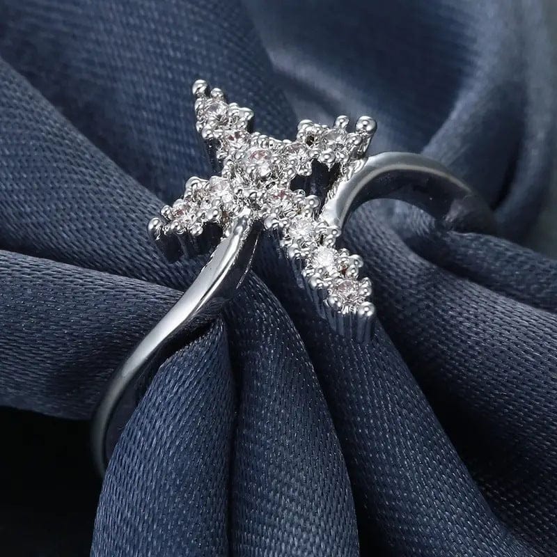 The Glory Ring — Silver Cross with Crystal Detail
