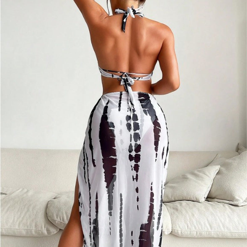 Halter-Neck Cutout Tie-Dye Swimsuit & Beach Dress