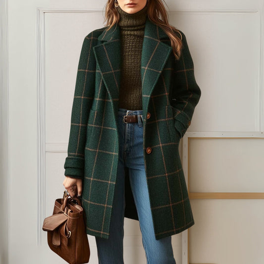 Judith™ | Long Tweed Plaid Coat