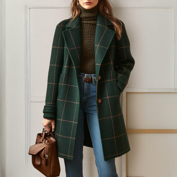 Judith™ | Long Tweed Plaid Coat – Aurora Classics