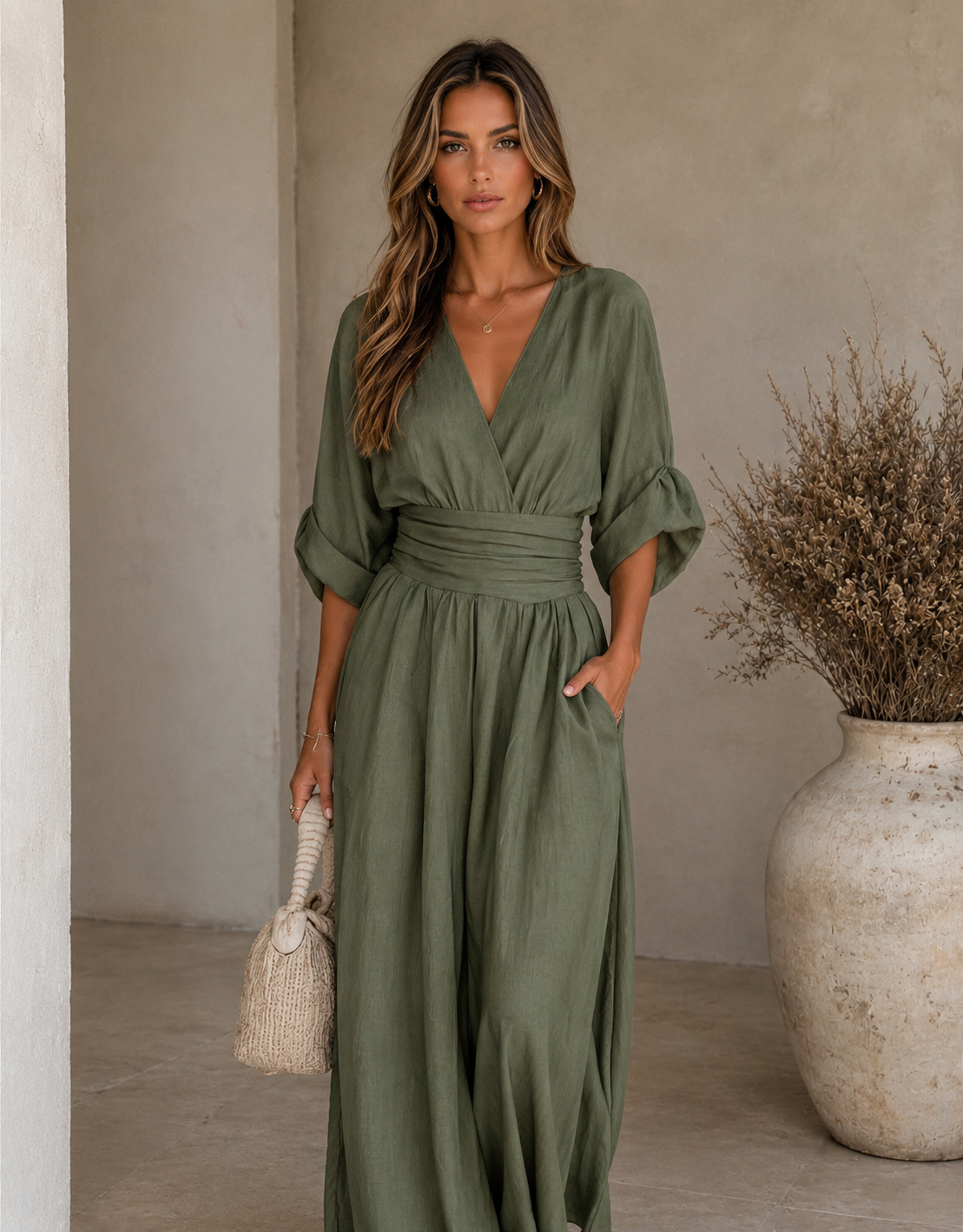 DANIELA - ELEGANT V-NECK WIDE-LEG JUMPSUIT