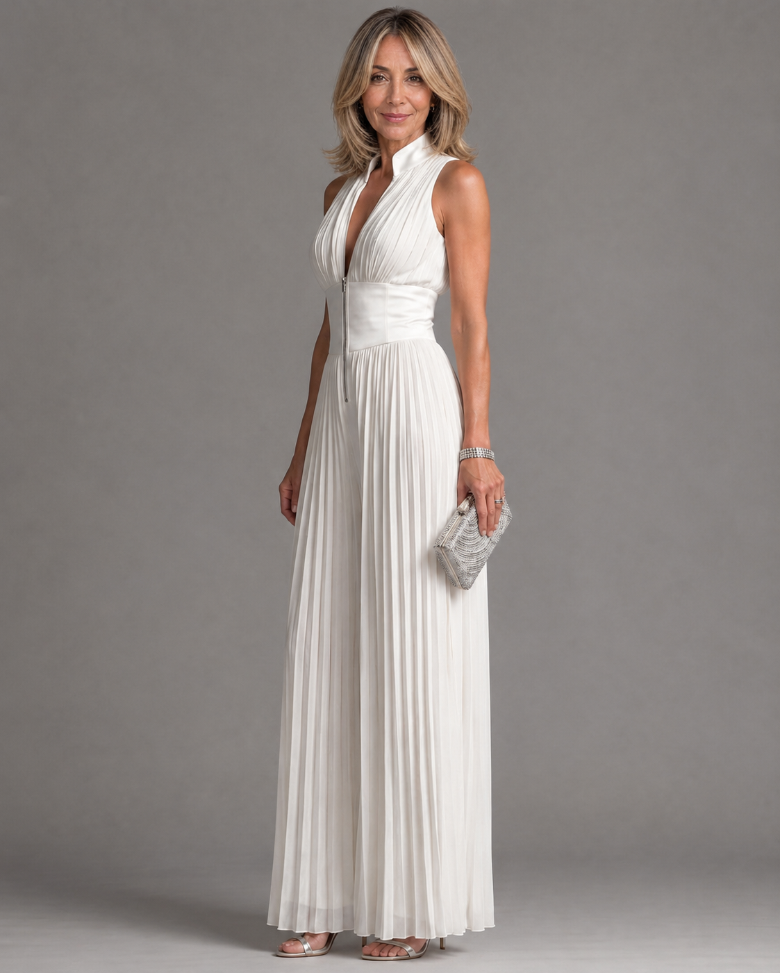 AURORA | PLEATED HALTER NECK WIDE-LEG JUMPSUIT