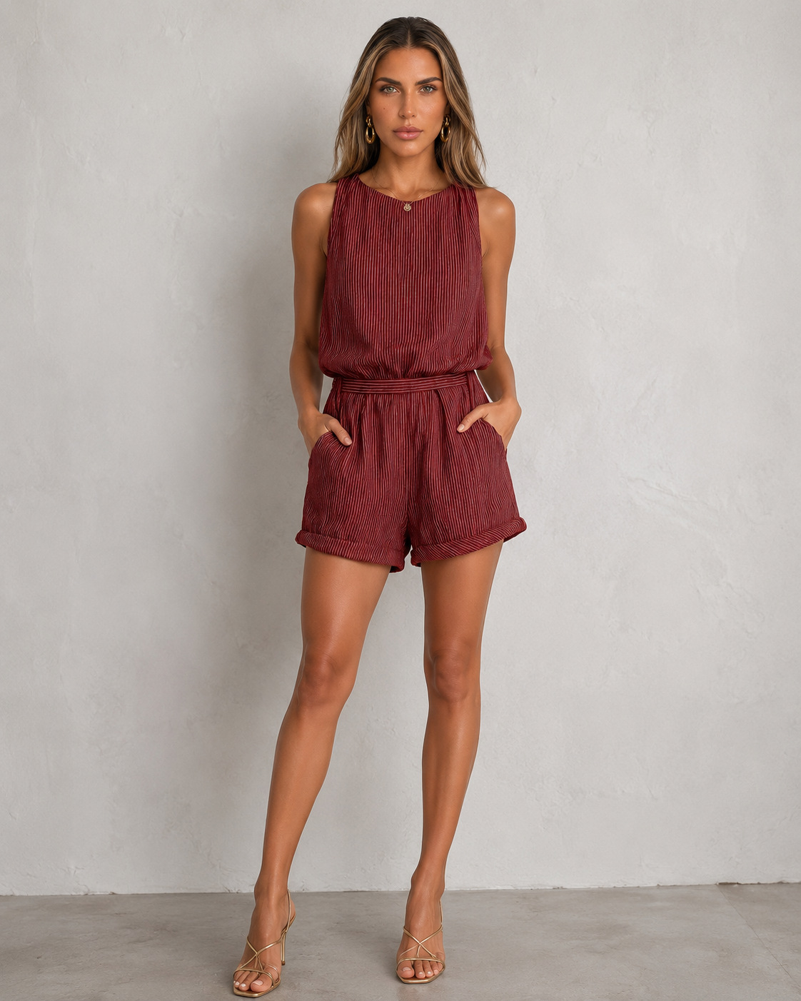 Valeria™ | Casual Linen Stripe One-Piece