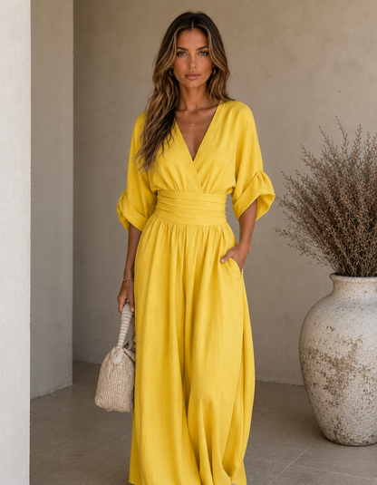 DANIELA - ELEGANT V-NECK WIDE-LEG JUMPSUIT