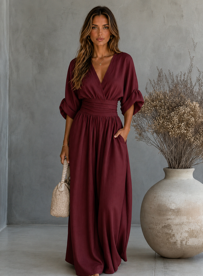 DANIELA - ELEGANT V-NECK WIDE-LEG JUMPSUIT
