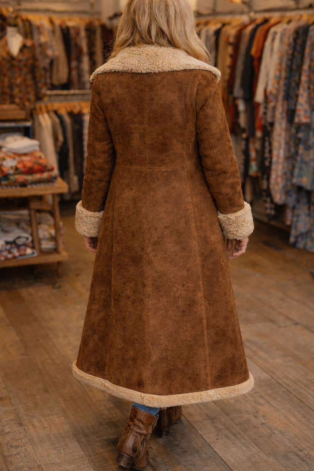 Vintage-Inspired Long Coat with Faux Fur