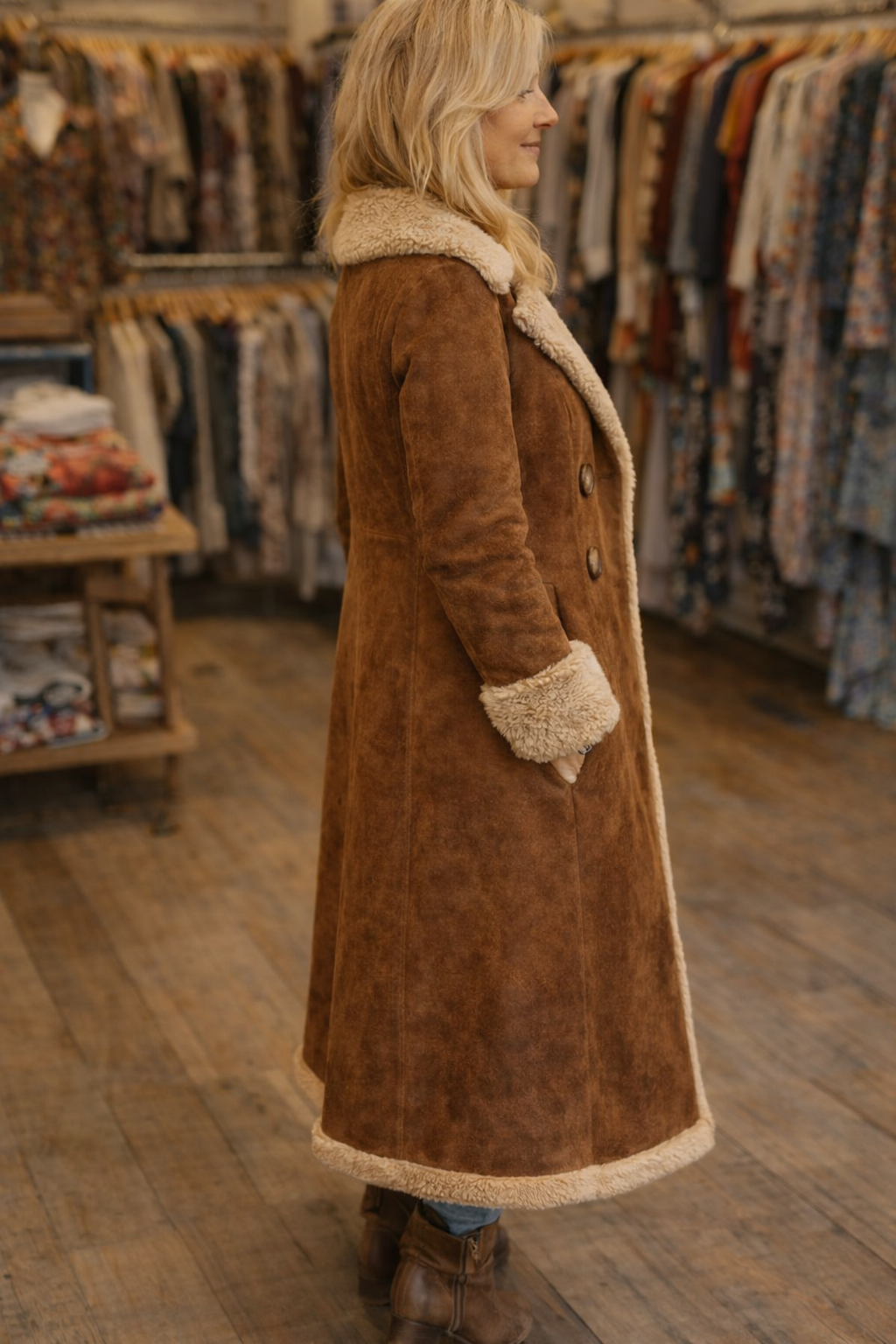 Vintage-Inspired Long Coat with Faux Fur