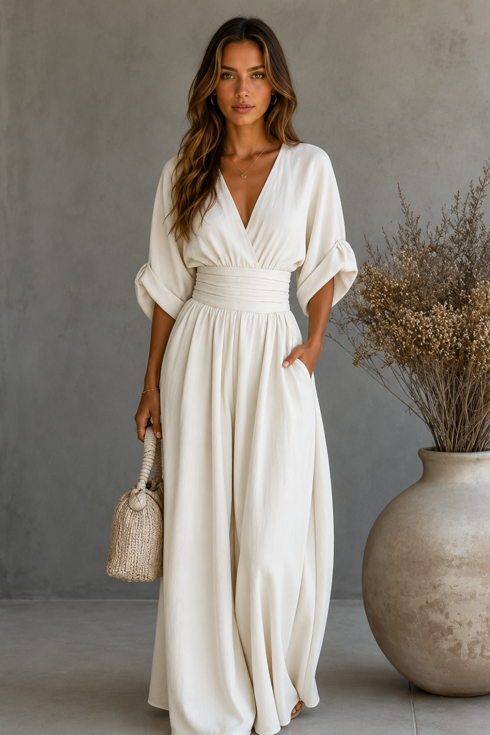 DANIELA - ELEGANT V-NECK WIDE-LEG JUMPSUIT