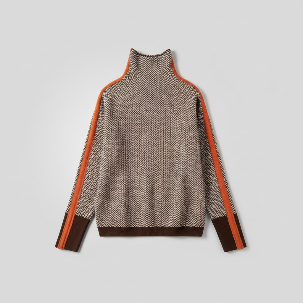 Elara | Contrast Stripe Roll Neck Jumper