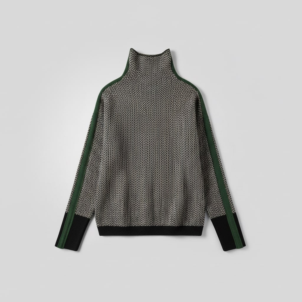 Elara | Contrast Stripe Roll Neck Jumper