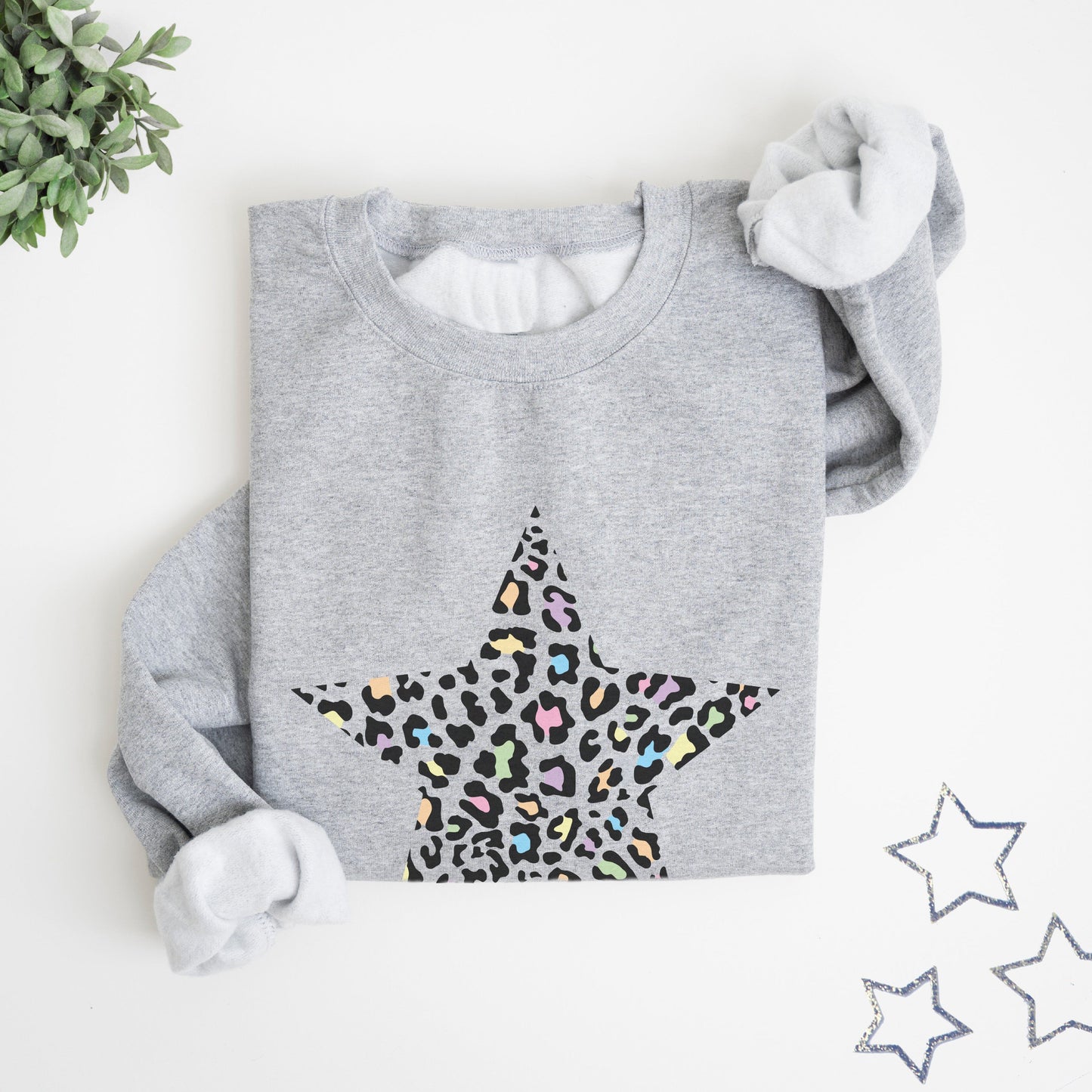 Rainbow Leopard Star Grey Sweatshirt