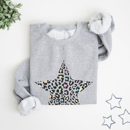 Rainbow Leopard Star Grey Sweatshirt
