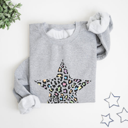 Rainbow Leopard Star Grey Sweatshirt