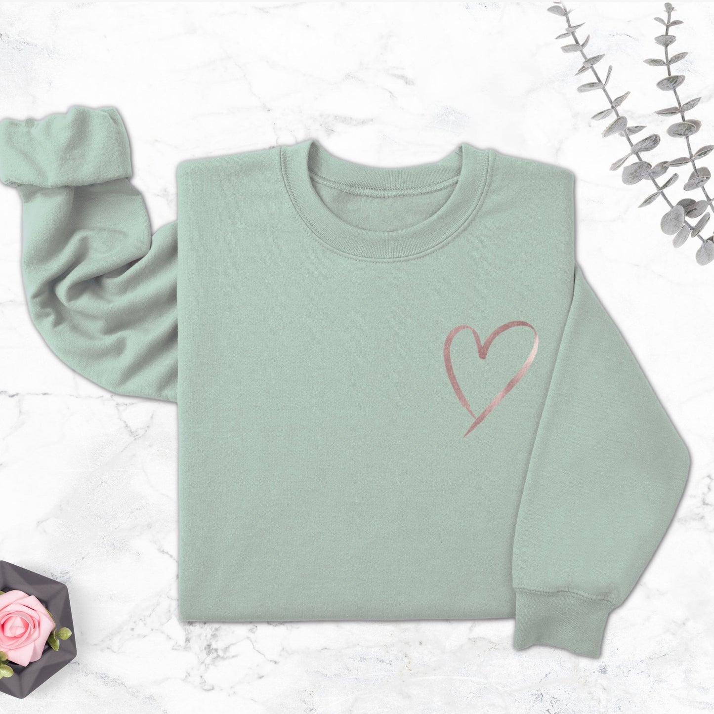 Sage Sweatshirt with Rose Gold Heart