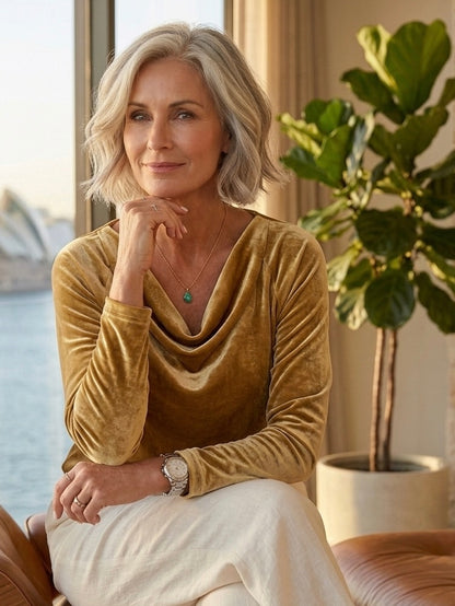 Long Sleeve Velvet Top Solid Color