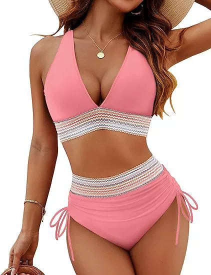 Colorful striped two-piece swimsuit