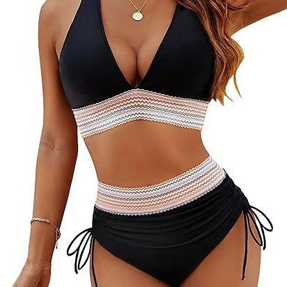 Colorful striped two-piece swimsuit