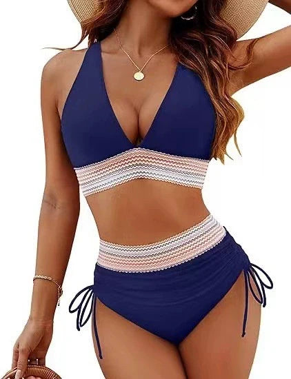 Colorful striped two-piece swimsuit