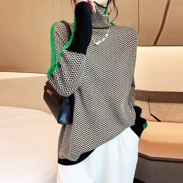 Elara | Contrast Stripe Roll Neck Jumper