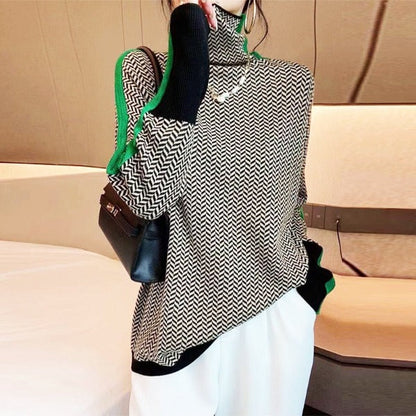 Elara | Contrast Stripe Roll Neck Jumper